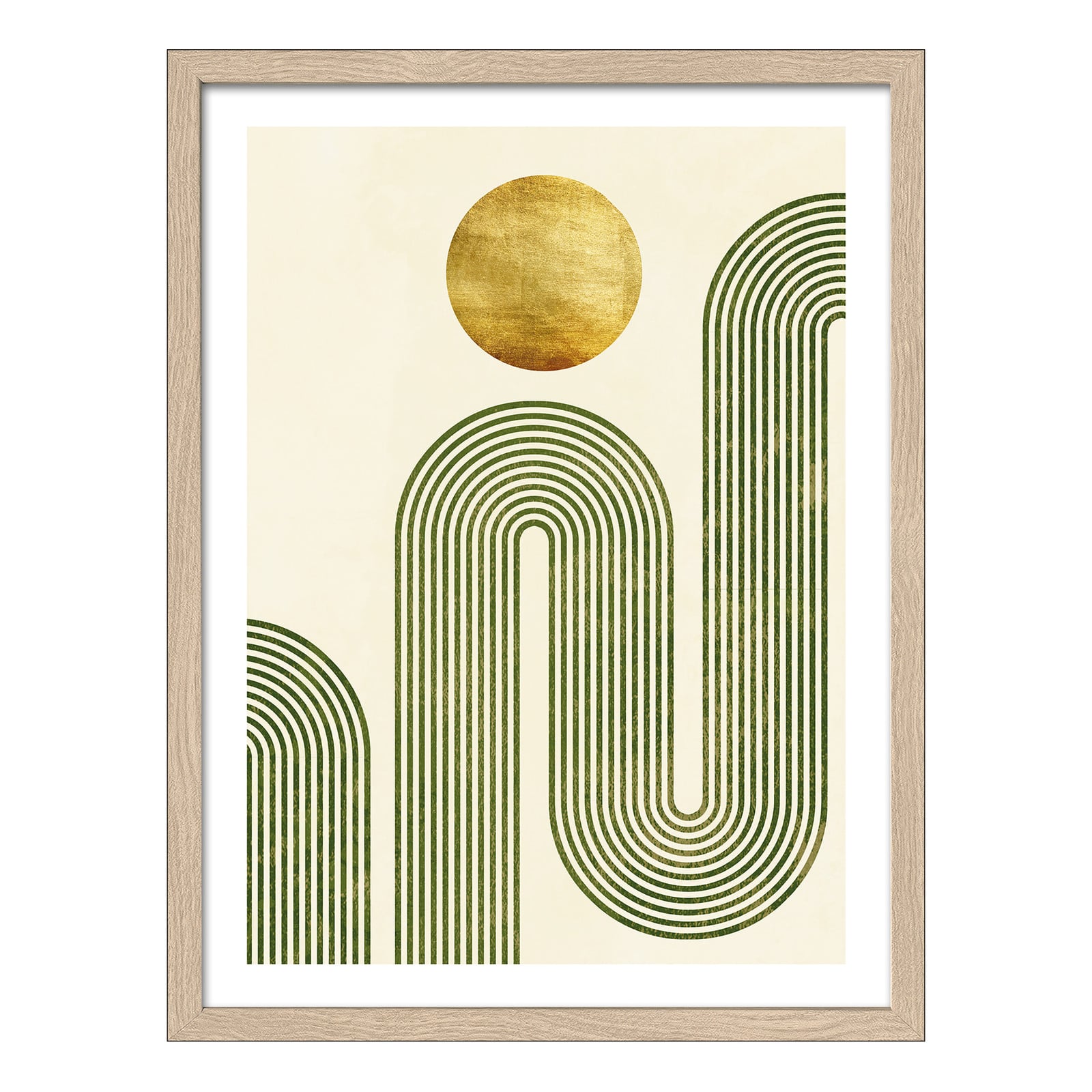 home24 Houten afbeelding Shapes of the Earth C floatglas, goud/groen, 33 x 43 x 1 cm