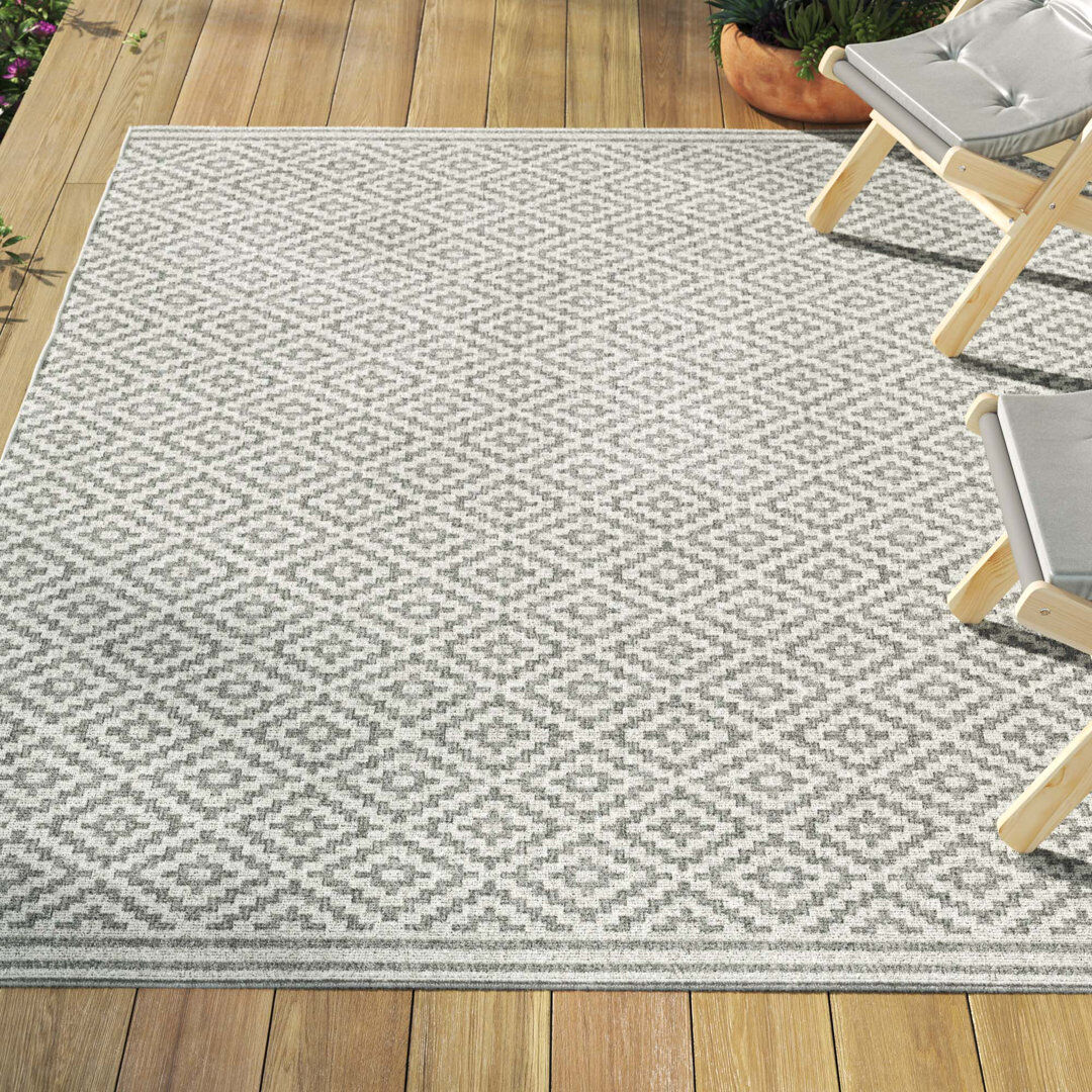 Sol 27 Outdoor Aaima Geometric Indoor / Outdoor Area Rug Silver Rectangle 120 x 170cm