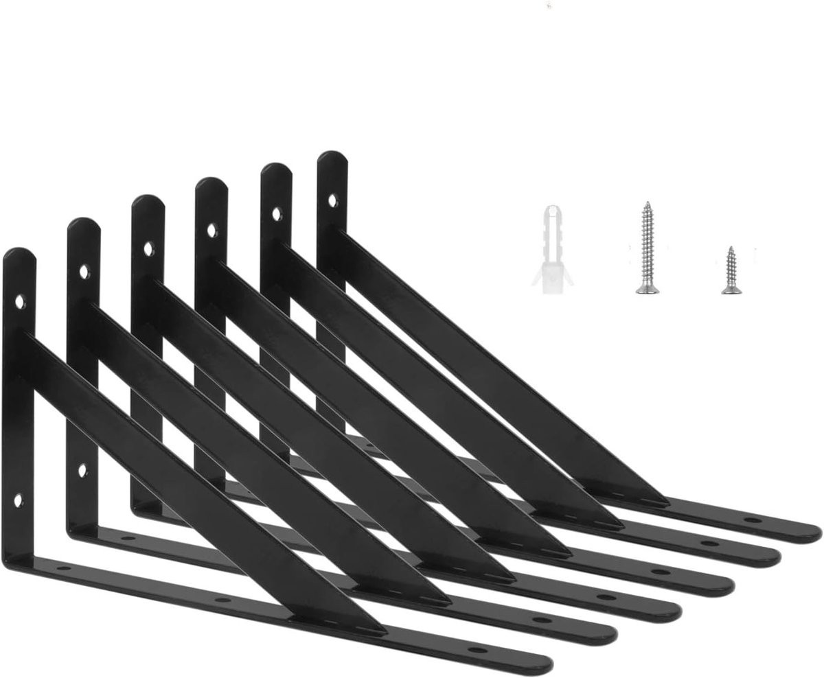 Set van 6 zwarte roestvrijstalen plankdragers van 150mm voor zwevende planken