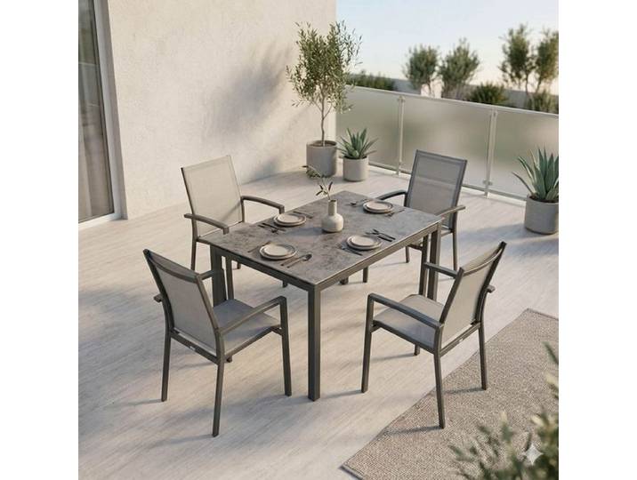 Siena Garden Velia Gartenmöbel-Set M (4 Plätze) mit OUTLIV. Tisch 160x90cm Dunkelgrau