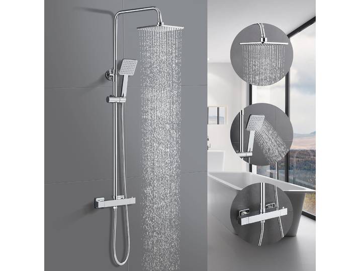 Ensemble de douche thermostatique en laiton chromé, mitigeur de douche pour salle de bain, ensemble de douche pluie pour salle de bain