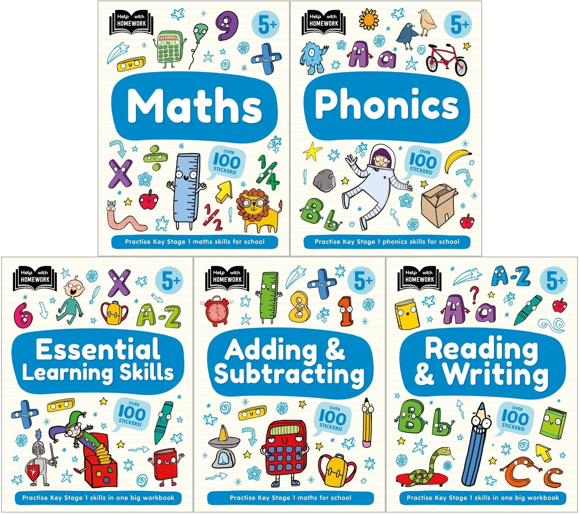 Autumn Publishing Help With Homework 5 Books Collection Set Age 5+ (Essential Learning Skills, Maths, Phonics, Reading & Writing, Adding & Subtracting)