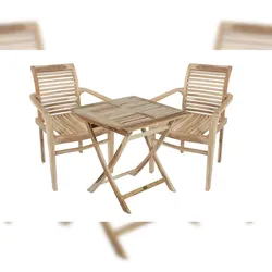 DELUKE Balkonmöbel-Set LINNEA 3-tlg. - Teak, Teakbraun | Gartenmöbel-Set Gartengarnitur Garten-Sitzgruppe Essgruppe Balkon-Set mit Stühlen B und Tisch