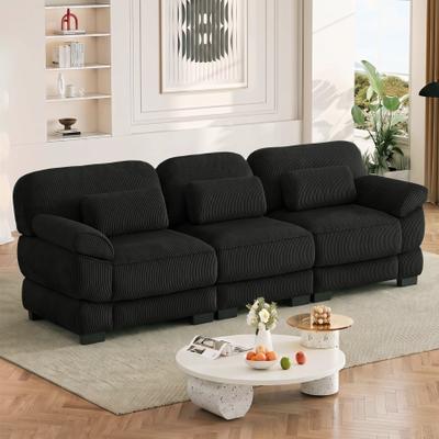 Loedds 3-Seat Corduroy Modular Sectional Sofa with Deep Seats