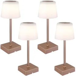 LED Tischleuchte Touchdimmer Tischlampe Akku Beistellleuchte CCT, Metall champagner, 2W 100Lm warm-kaltweiß, DxH 8,5x25,5 cm, 4er Set