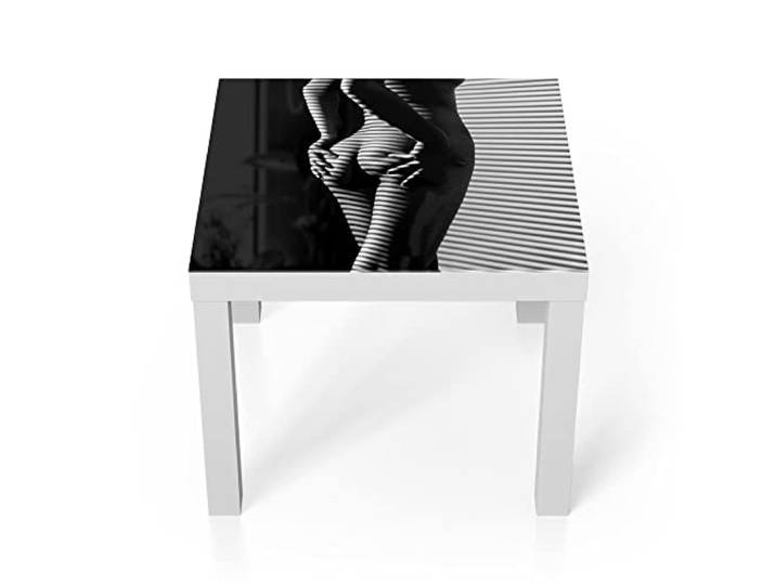 DEQORI Glastisch weiß klein 55x55 cm Motiv Weibliche Rückansicht ausgefallener Beistelltisch aus Glas Hochglanz Couchtisch fürs Wohnzimmer moderner Couch Tisch mit Design