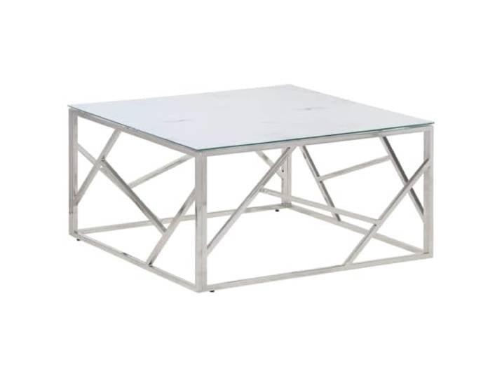 LASWWQMRF Couchtisch Quadratisch 80x80cm Hartglas Marmor-Optik Silber Stilvoller Akzenttisch fürs Wohnzimmer mit pflegeleichter Glasplatte in weißer Marmor-Optik und stabilem Gestell.