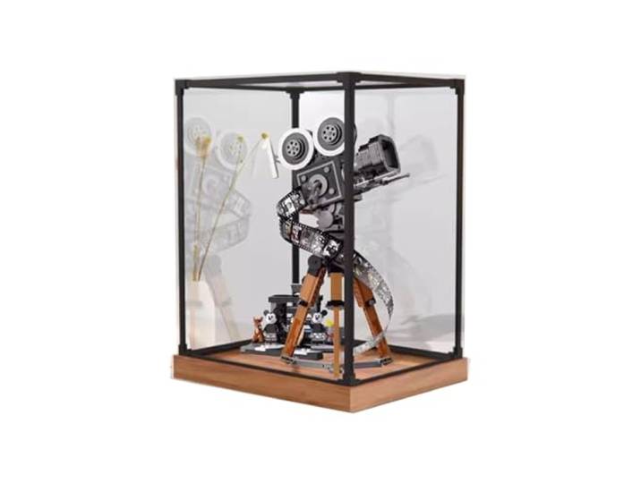 Acryl-Vitrine für Lego 43230 Kamera-Modell, staubdichte, transparente Sammlungsvitrine (nur Displaybox) (Holzmaserung)