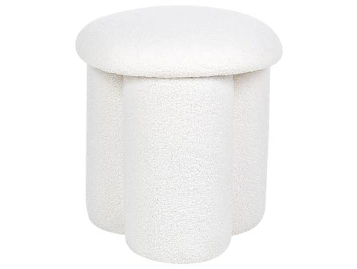 Beliani Pouf Hocker Stoffbezug Bouclé cremeweiß rund 40cm Polsterhocker 45cm hoch Carrington