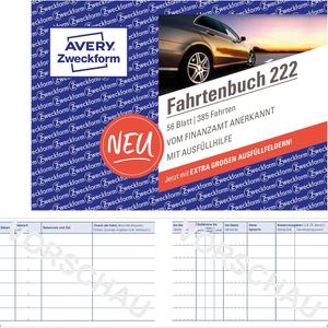 Zweckform Fahrtenbuch 222, A6 quer, für PKW, vom Finanzamt anerkannt, 56 Blatt