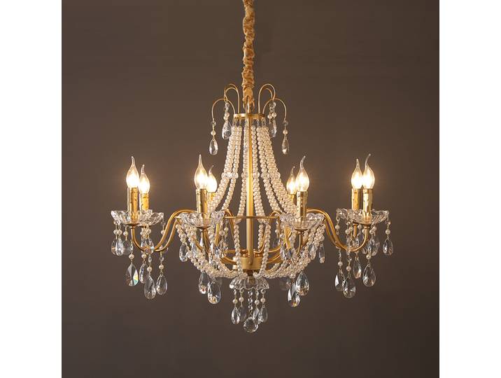 Lustre en cristal américain style rétro français, perles, pour villa, salon, salle à manger, chambre, duplex