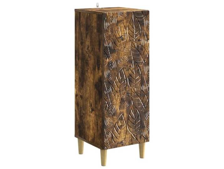 PUGYNBK Sideboard Eiche rauchig, 33 x 34,5 x 90 cm, technisches Holz Massives Eukalyptus-Beine, 90°-Scharniertüren, rechteckiges Design für Wohnzimmer oder Esszimmer