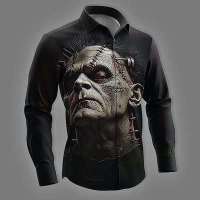 Herren Zombies Horror Hemd Knopfhemd Langarm Dunkler Gothic-Stil Ferien Streetwear Frühling Herbst Umlegekragen 3D-Druck Hemden mit Kragen Schwarz 1 Schwarz Schwarz 2
