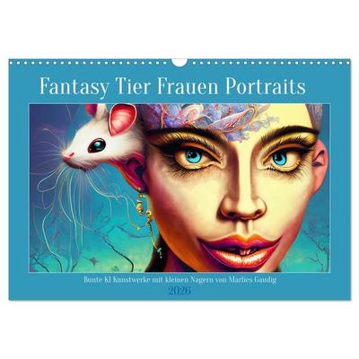 Fantasy Tier Frauen Portraits (Wandkalender 2026 DIN A3 quer), CALVENDO Monatskalender