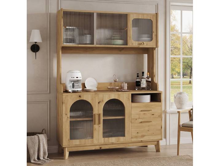 REDOM Küchenbuffet Design-Schrank – Acryl-Wellenfront, USB & Steckdosen (Packung, 1-St., 120×40×178 cm, für moderne Räume) elegante Optik, moderner Stil, zeitlos