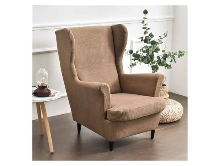 ABZDUNG Housse de Fauteuil à Oreilles Extensible 2 pièces\, Couleur Unie\, Jacquard épais\, Housse de canapé 1 Place Strandmon avec Housse de Coussin\, Lavable\, for Salon et Chambre à Coucher(Cammello)