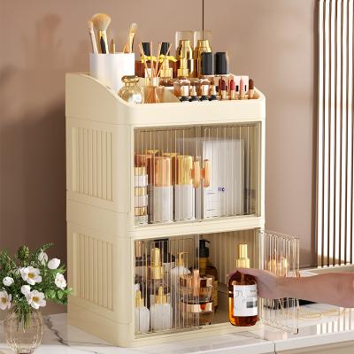 Fusion Finds Foldable Makeup Organizer With Drawers 3 To 4 Tier Vanity Storage yellow 3 Floors