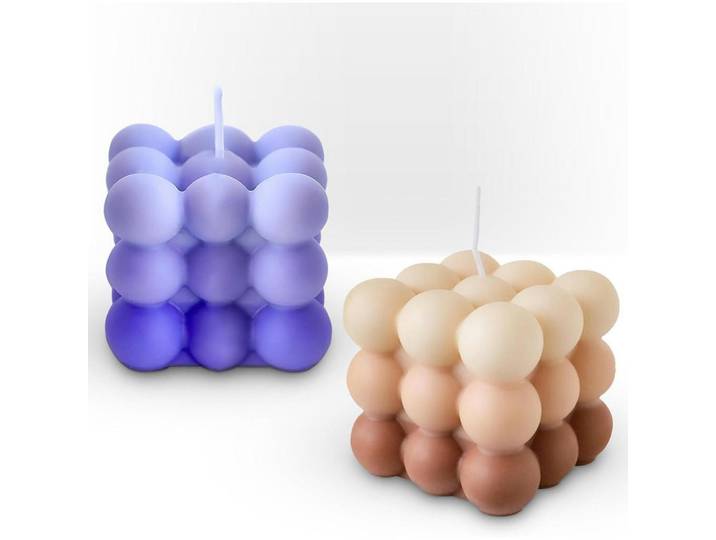 Duftkerzen Set 2 Stück Bubble Candle Lila und Bernstein Sojawachs, Mehrfarbig, Paraffin, 6 cm, Dekoration, Kerzen & Kerzenhalter, Duftkerzen