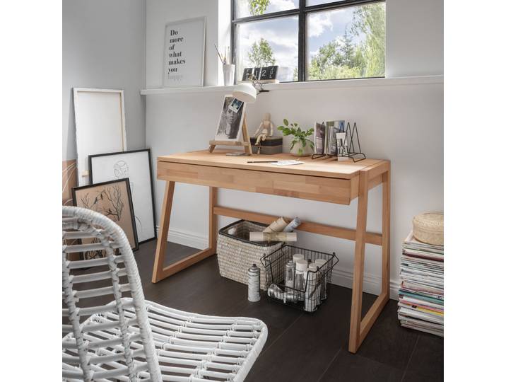 Laptoptisch HOME AFFAIRE Dura - Holzschreibtisch aus Massivholz mit Soft-Close Schublade , braun (buche), B:126cm H:77cm T:55cm, Tische, Laptoptisch, Hochwertig & langlebig. Schreibtischaufsatz separat bestellbar