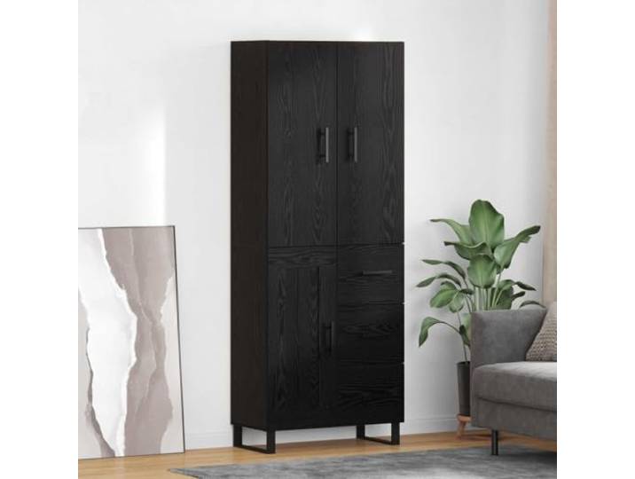 Elegantes Highboard mit viel Stauraum 2 Stück in Schwarz Eichen-Optik: Modernes Aufbewahrungsmöbel für die Wohnungseinrichtung, Stabiles Highboard mit Wandhalterung,
