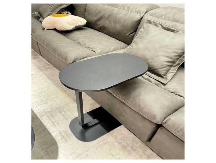 Sofa-Beistelltisch, C-förmiger Beistelltisch, Snack-Nachttisch, ovales Design mit abgerundeten Kanten zur Vermeidung von Kollisionen, verstärkte Basis(Black,60X50cm)