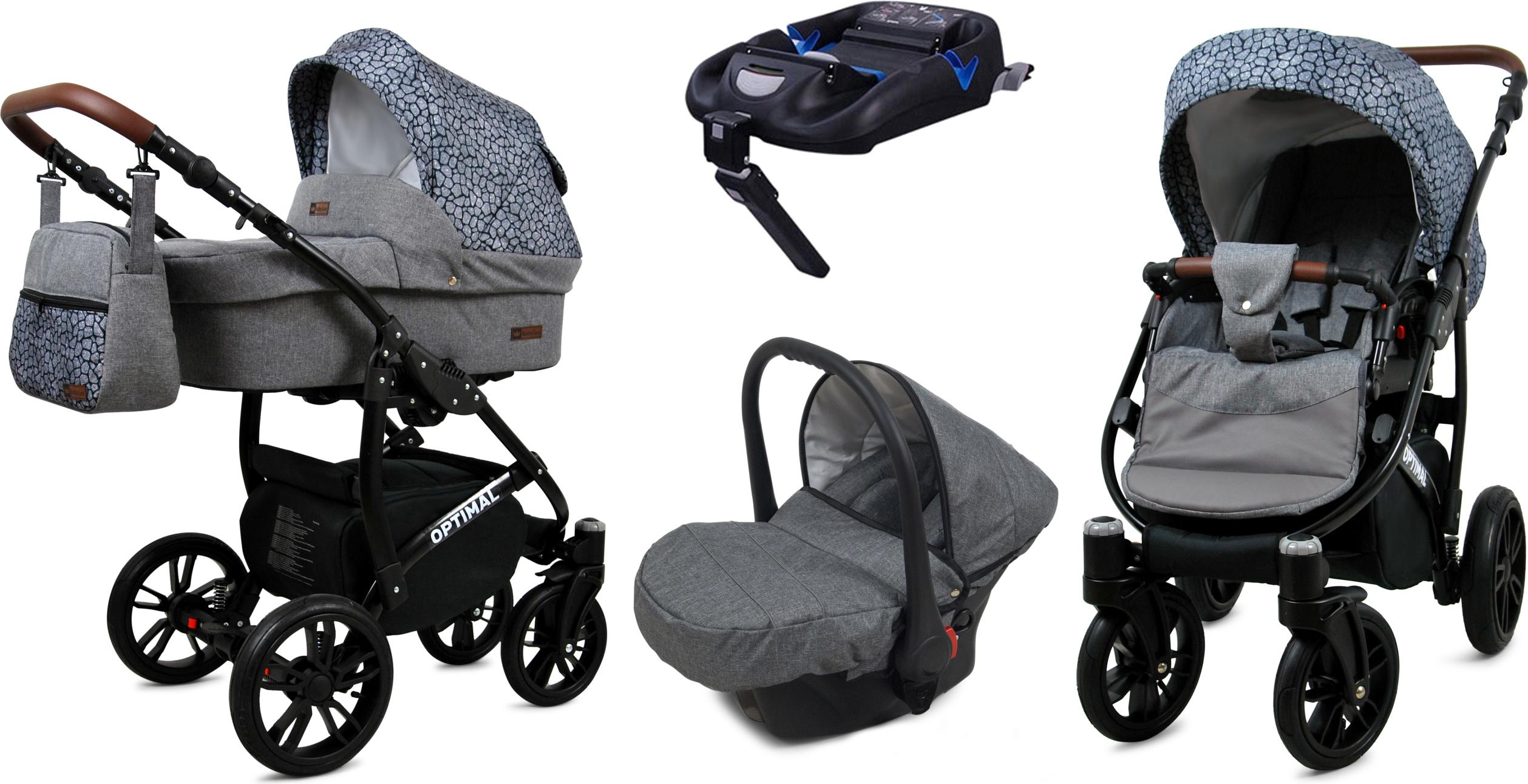 BabyLux Optimal | 4in1 Kinderwagen Set | Silver Stone | Kombikinderwagen | Kinderwagenset | Iso
