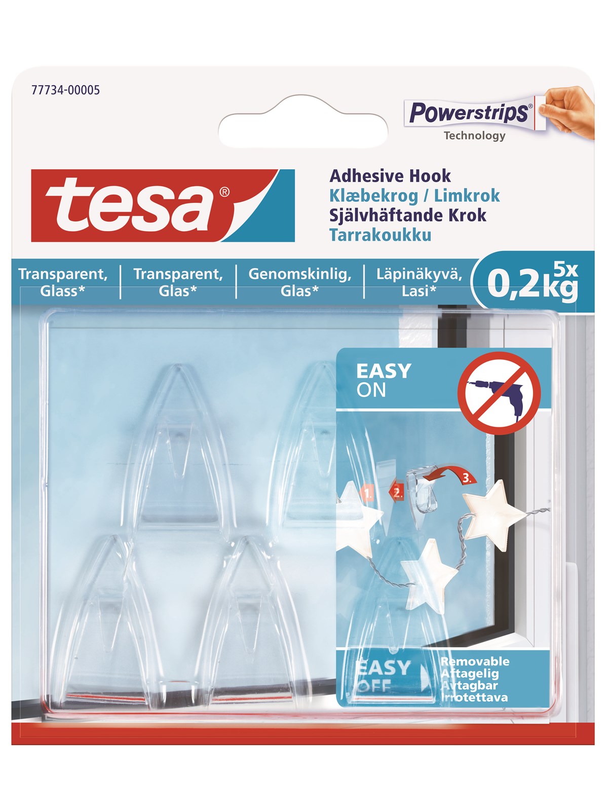 tesa Powerstrips Hook 0.2kg Transparent