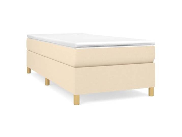 PUGYNBK Boxspringbett mit Matratze, Creme, 90 x 200 cm Taschenfedern, mittlere Festigkeit, Holzlatten, atmungsaktiver Schutz
