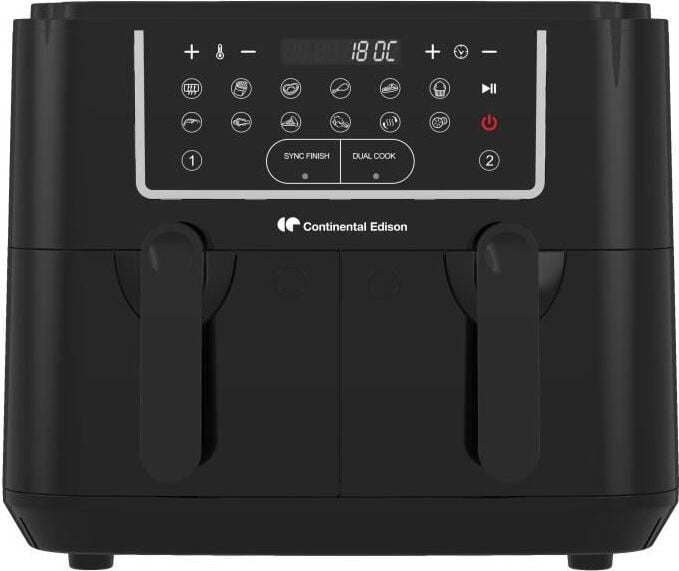 Continental Edison Airfryer Oil-Free met dubbele trays, 9 L, 2400W, Zwart, CERFRSH24002CB