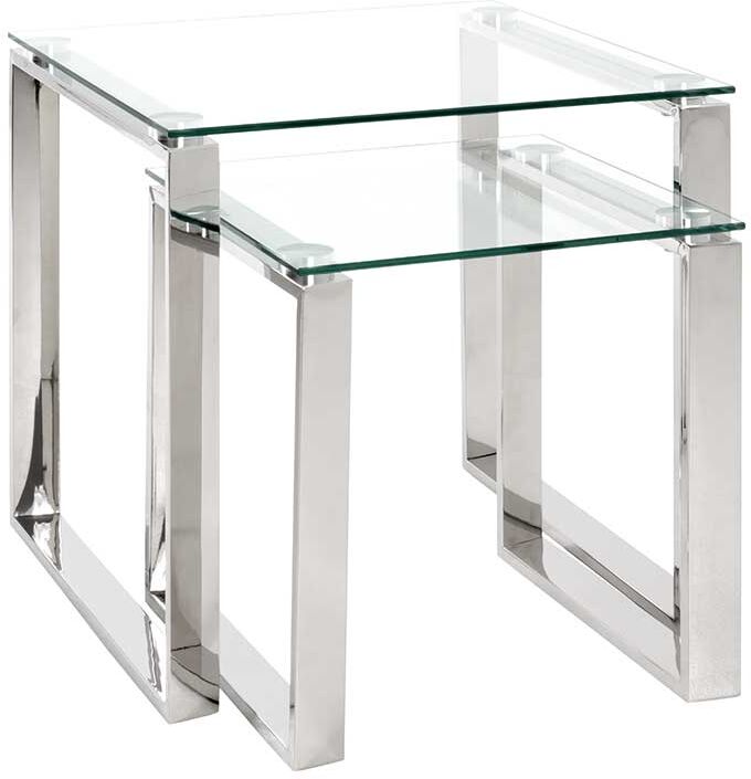 Pharao24.de Beistelltisch Set aus Glas und Edelstahl quadratisch (zweiteilig)