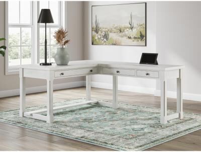 Signature Design by Ashley Robbinsdale Antique White L-Shaped Home Office Desk
