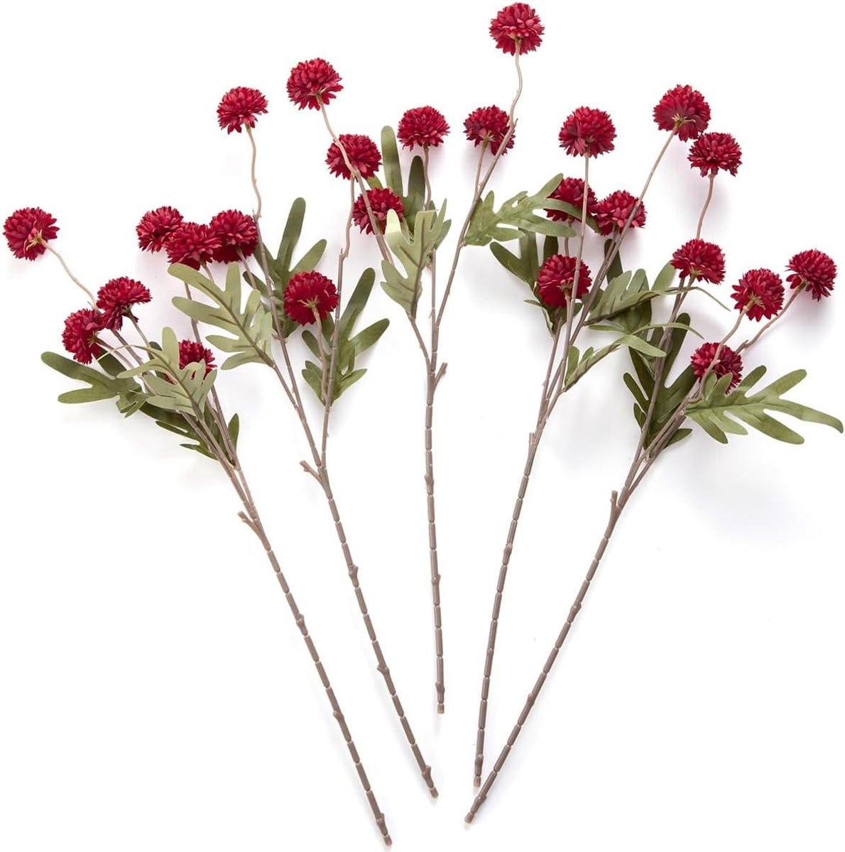 Set van 5 realistische zijden Kiku Chrysant kunstbloemen in donkerrood