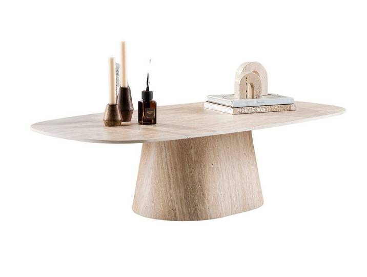 Maison ESTO Couchtisch TRAVENTO Wohnzimmertisch 135 cm Travertin Keramik Oval, Tischplatte aus hochwertiger Keramik