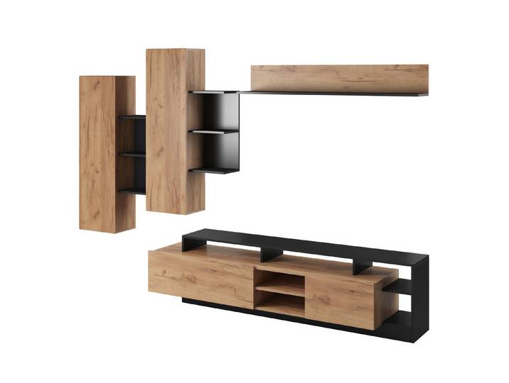 MOEBLO Wohnwand SET015, (Craft Eiche Gold + Anthrazit/ Weiß, Möbelsystem Möbelbausystem Modulare Schrankwand Möbel für das Wohnzimmer Möbel für das Wohnzimmer), BxHxT:260x172x40 cm