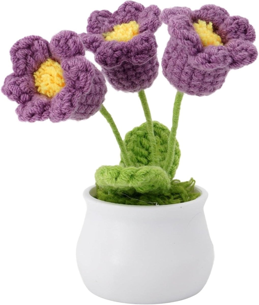 Gehaakte Bloem Zonnebloem Smiley Lila - Handgemaakte Interieur Decoratie - Hoogte: 13 cm