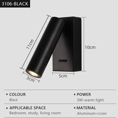 Useful Little Things Modern LED Wall Reading Lamp With USB Charging Port, Switch, And Rotatable Head For Bedside And Living Room 3106 black