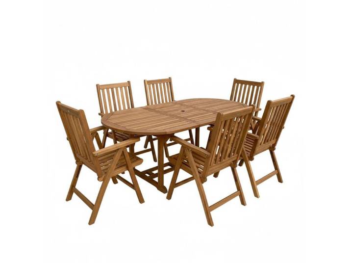 AXI Marzi/Nuria Ensemble de jardin 7 pièces - 6 personnes Table à manger en teck avec plateau ovale extensible Avec 6 chaises