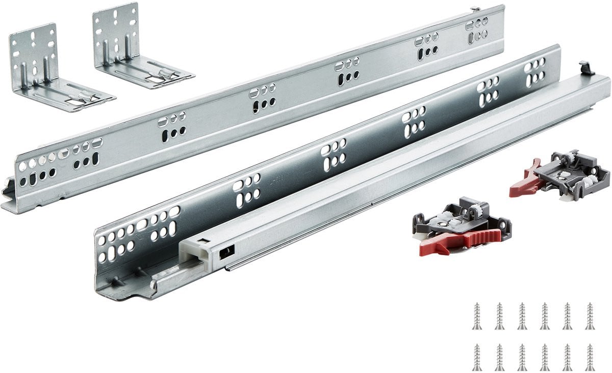 10 Paar Soft-Close Ladegeleiders met Kogellagers, Volledige Uittreksel, Zilver, Lengte: 533,4 mm