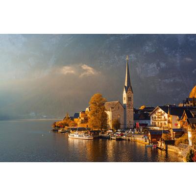 Fototapete PAPERMOON "HALLSATT-ALPEN DORF SALZKAMMERGUT SEE SALZ", bunt, B:4m L:2,6m, Vlies, Tapeten