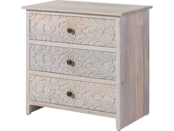 MASSIVMOEBEL24 Commode en bois de Manguier 80x48x78 blanc huilé KASHMIR #107