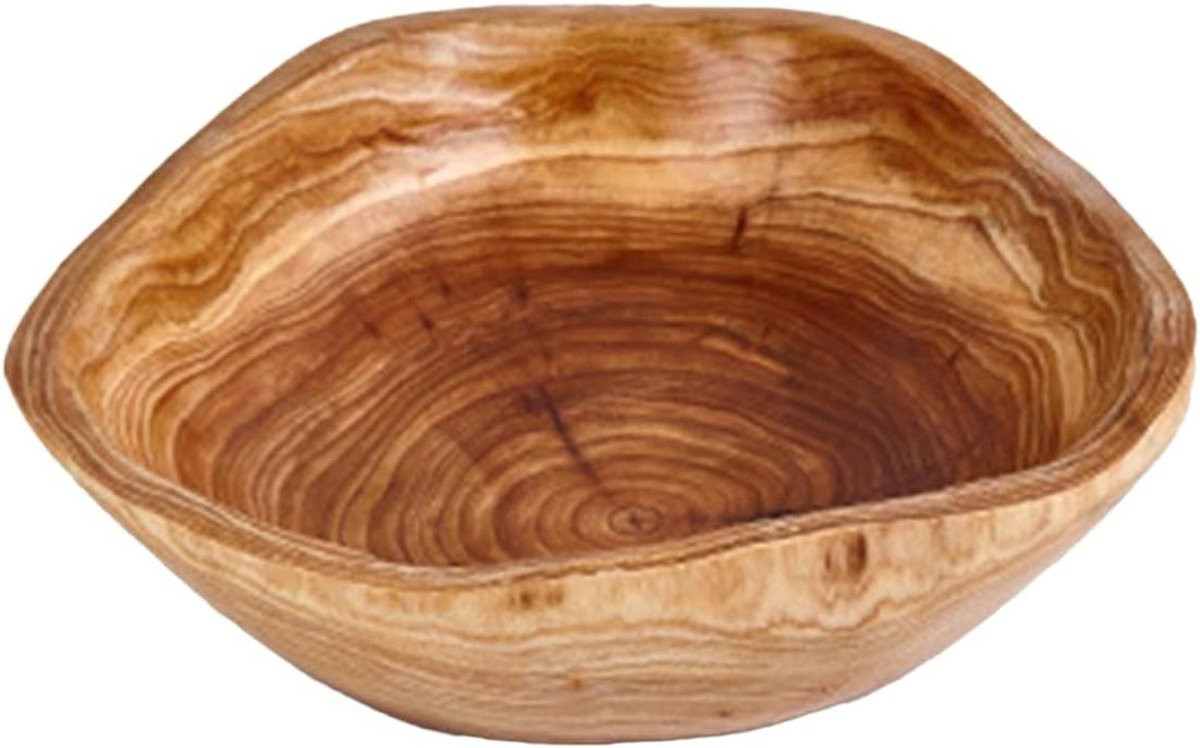 Houten Saladeschaal Natuurlijk - Handbeschilderde Serveerschaal - Breedte: 17,5 cm