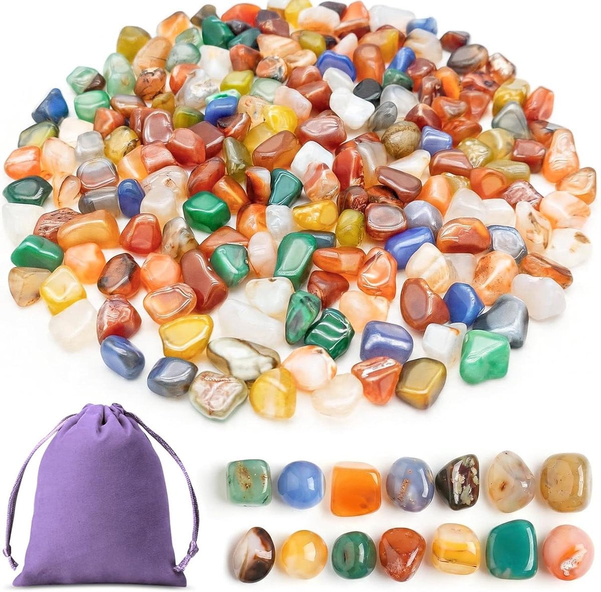 Edelstenenset Natuurlijk - Trommelstenen Mix voor Decoratie - Kleurrijke Mix - 500 g