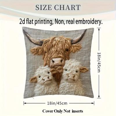 Uplifted Goods Highland Cow Retro Decorative Pillowcase For Living Room And Office 1pc