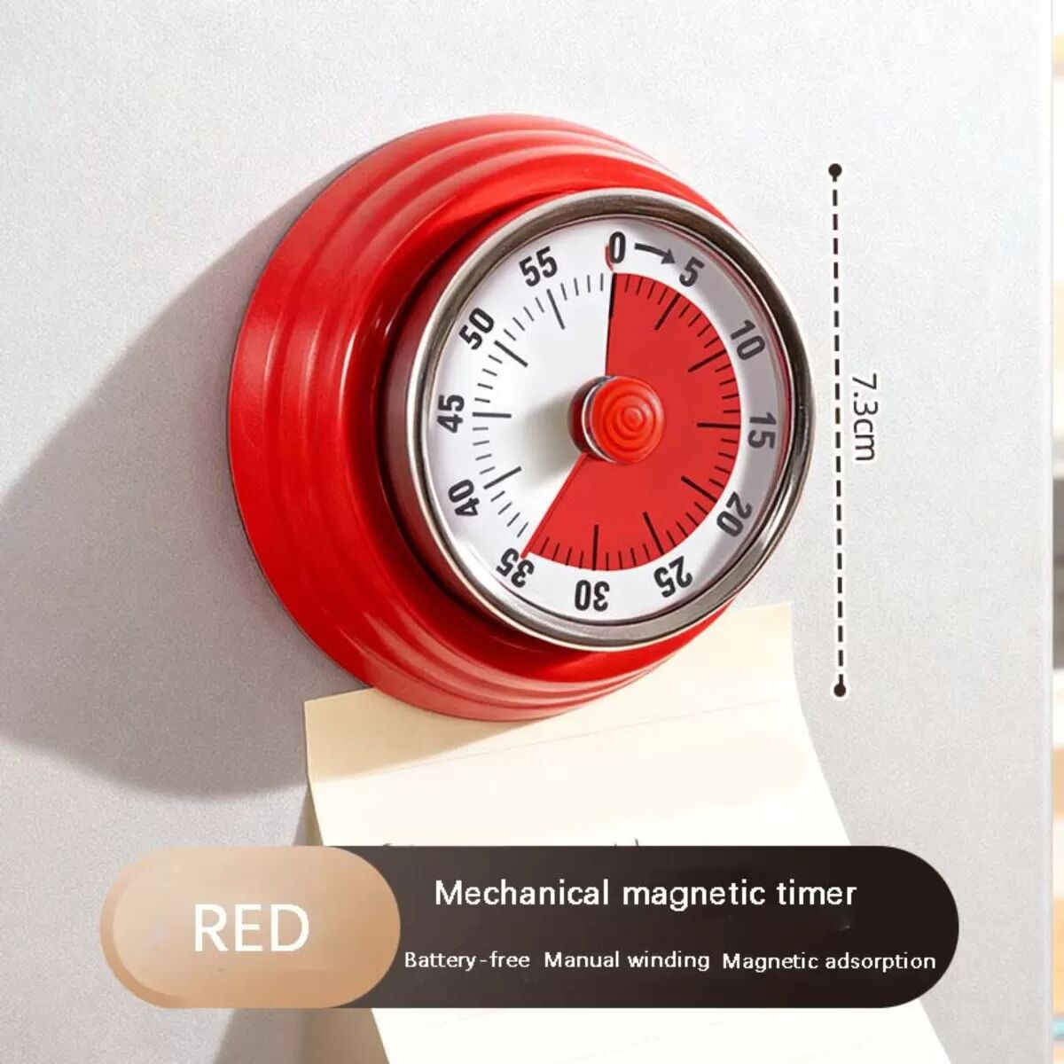 INF Mechanischer Küchen-Timer – Magnetischer Countdown-Timer zum Kochen und Backen Rot