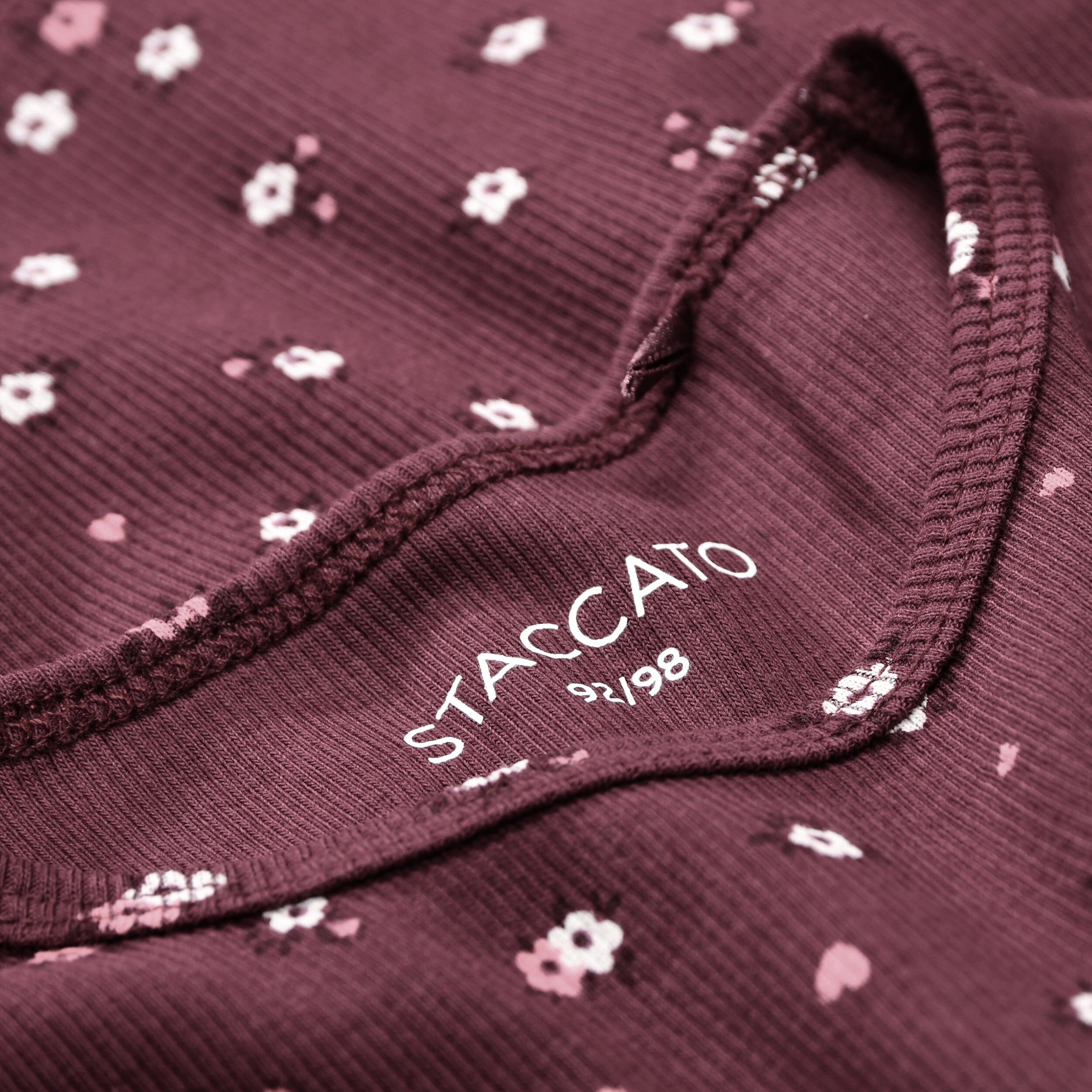 Langarmshirt STACCATO, Mädchen, Gr. 128/134, rosa (berry, aop, schwarz rose), Single Jersey, Obermaterial: 95% Baumwolle, 5% Elasthan, bedruckt, normal hüftbedeckend, Rundhals, abgesteppte Kante, Shirts Langarmshirt, 2er Pack / Hasen-Motiv / für Girls ber