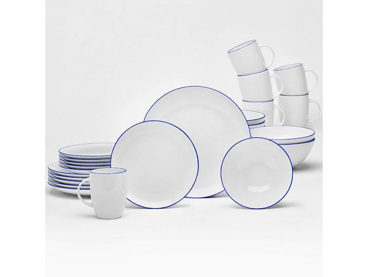 Van Well Kombiservice Blueline, Weiß, Keramik, 24-teilig, 350 ml,660 ml, robust, lebensmittelecht, Essen & Trinken, Geschirr, Geschirr-Sets, Kombiservice