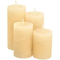 Rustikale Kerzen, creme, abgestuft, 4 Stück