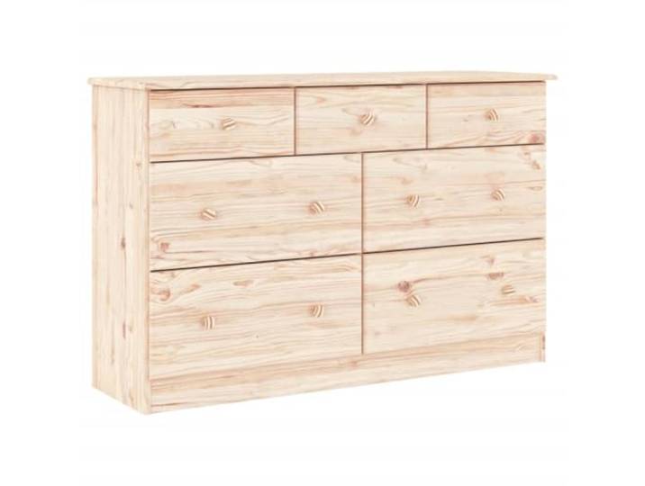 Kommode ALTA aus Kiefer Massivholz, 7 Schubkasten, 112x35x73 cm Massives Kiefernholz, 7 Schubladen, Holzknaufe, rohe Oberfläche, leichte Reinigung