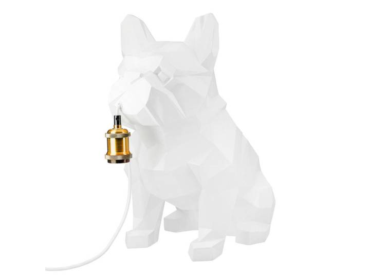 Tischleuchte Bulldogge, Weiß, Kunststoff, Hund, Tierform, 26x46x44 cm, Europäischer Sicherheitsstandard, Wippschalter, Lampen & Leuchten, Innenbeleuchtung, Tischlampen, Tischlampen