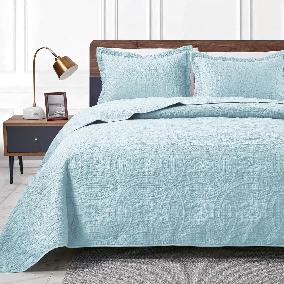 2-delige Bedspreien Set met Dekbedovertrek van Lichtgewicht Microvezel in Spa Blauw
